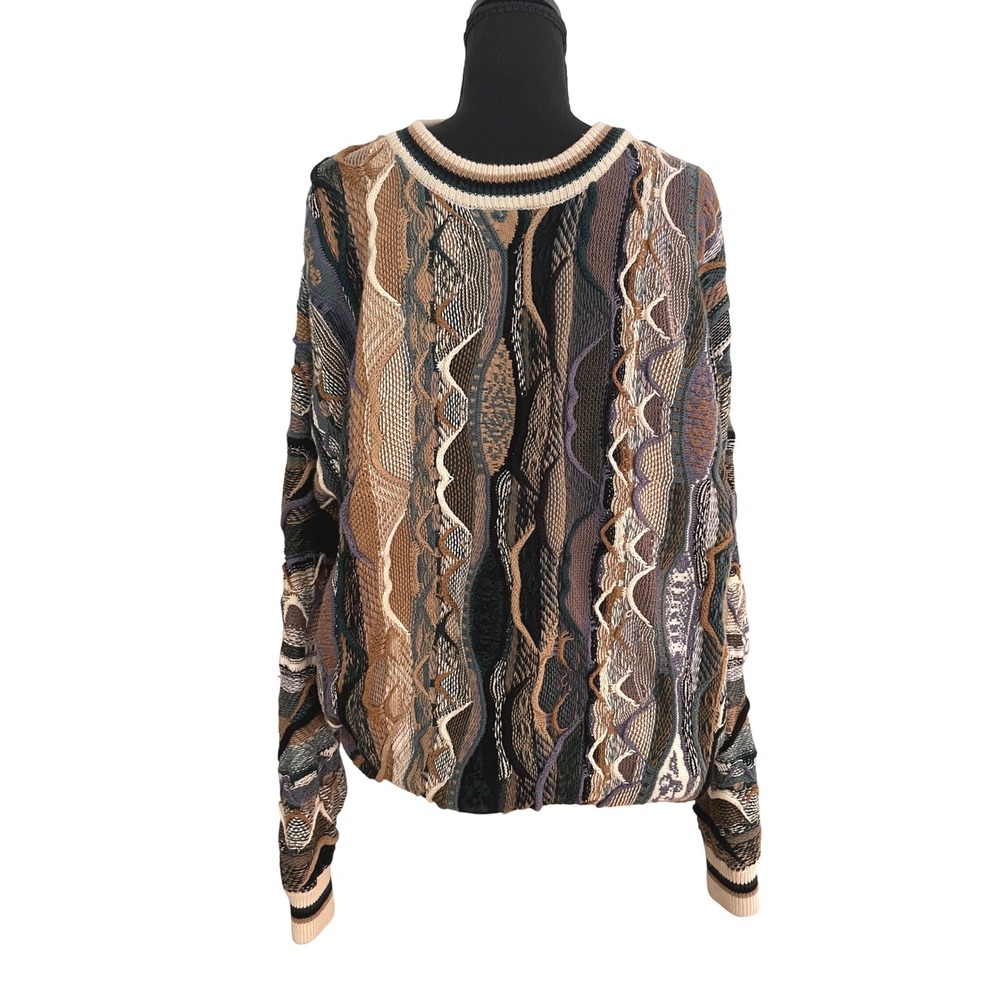 Vintage 90s Cotton Traders 3D Knit Sweater Mens 2XLT Coogi Style Earth Tone